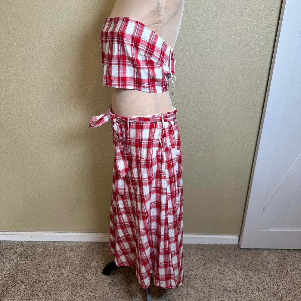 Free People Red and White Plaid Skirt Set - Picture 4 of 5